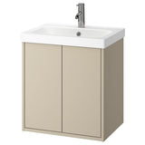 HAVBÄCK / ORRSJÖN wash-stnd w doors/wash-basin/tap, beige, 62x49x69 cm