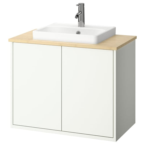 HAVBÄCK / ORRSJÖN - Washbasin/ante/washbasin unit/mixer, white/light bamboo,82x49x71 cm