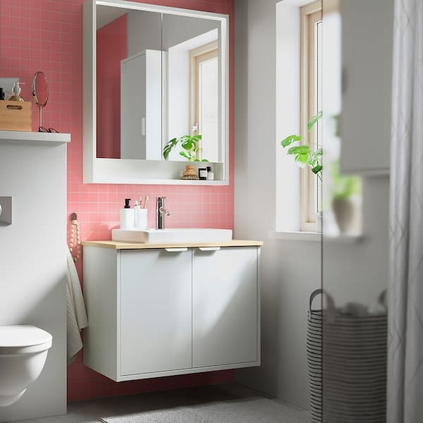 Ikea HAVBÄCK / ORRSJÖN - Washbasin/ante/washbasin unit/mixer, white/light bamboo,82x49x71 cm