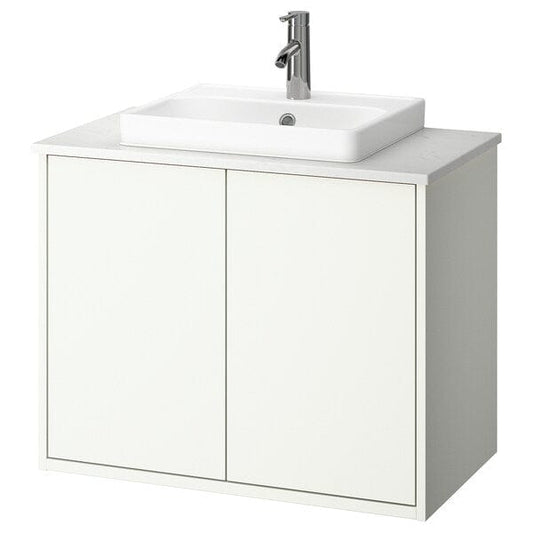 Ikea HAVBÄCK / ORRSJÖN - Washbasin/washbasin unit/mixer, white/white marble effect,82x49x71 cm