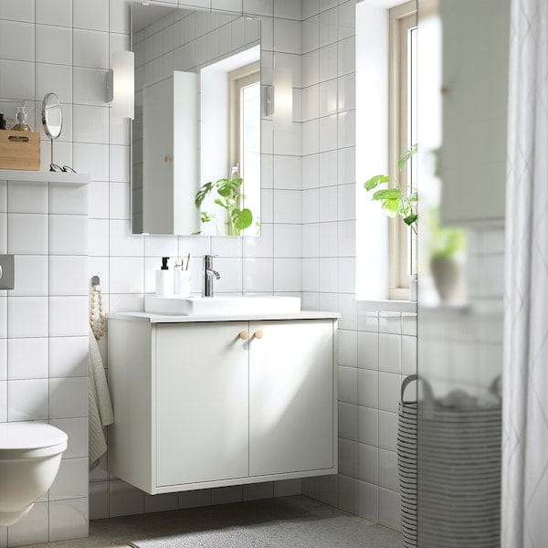 Ikea HAVBÄCK / ORRSJÖN - Washbasin/washbasin unit/mixer, white/white marble effect,82x49x71 cm