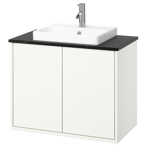 HAVBÄCK / ORRSJÖN - Washbasin/sink/black marble-effect vanity unit,82x49x71 cm