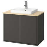 HAVBÄCK / ORRSJÖN wash-stnd w doors/wash-basin/tap, dark grey/light bamboo, 82x49x71 cm