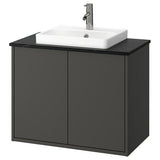HAVBÄCK / ORRSJÖN wash-stnd w doors/wash-basin/tap, dark grey/black marble effect, 82x49x71 cm