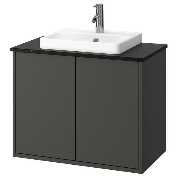 Ikea HAVBÄCK / ORRSJÖN - Washbasin/washbasin/black marble-effect vanity unit, dark grey/black,82x49x71 cm