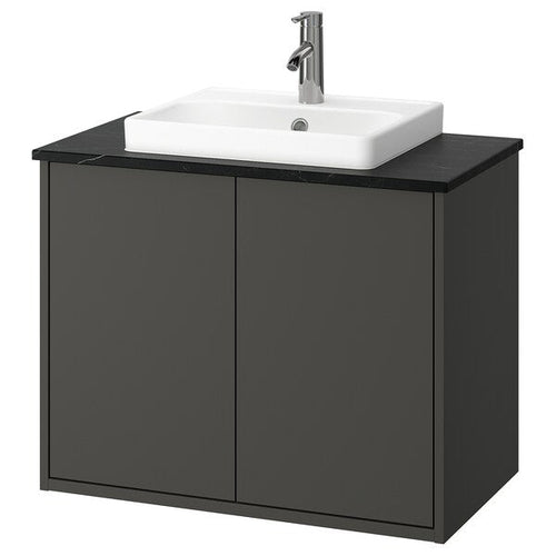 HAVBÄCK / ORRSJÖN - Washbasin/washbasin/black marble-effect vanity unit, dark grey/black,82x49x71 cm