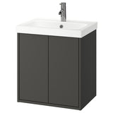 HAVBÄCK / ORRSJÖN wash-stnd w doors/wash-basin/tap, dark grey, 62x49x69 cm