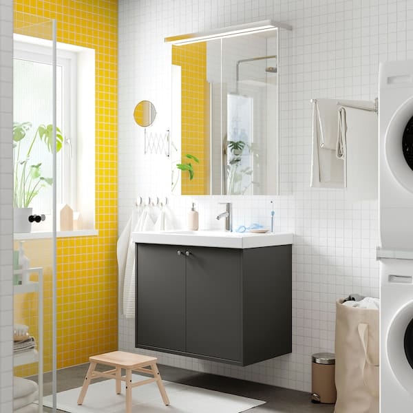 Ikea HAVBÄCK / ORRSJÖN - Washbasin / washbasin unit/mixer, dark grey,82x49x69 cm