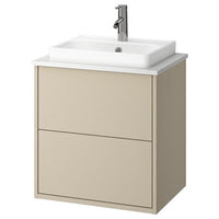 HAVBÄCK / ORRSJÖN wash-stnd w drawers/wash-basin/tap, beige/white marble effect, 62x49x71 cm