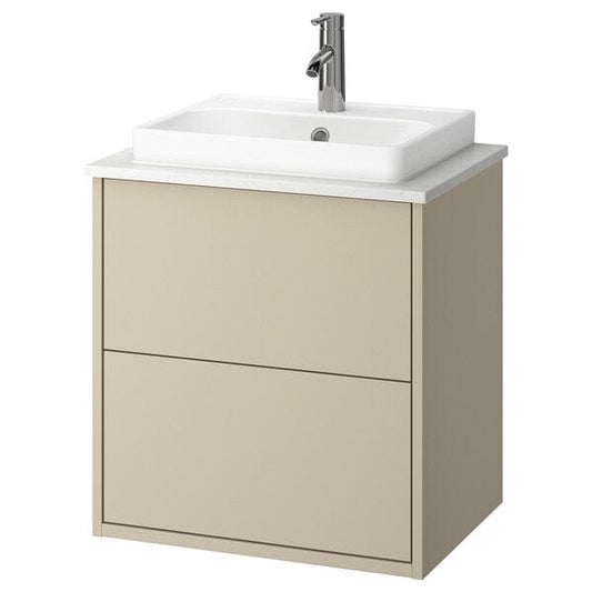 Ikea HAVBÄCK / ORRSJÖN - Washbasin/drawer/misc cabinet, beige/white marble effect,62x49x71 cm