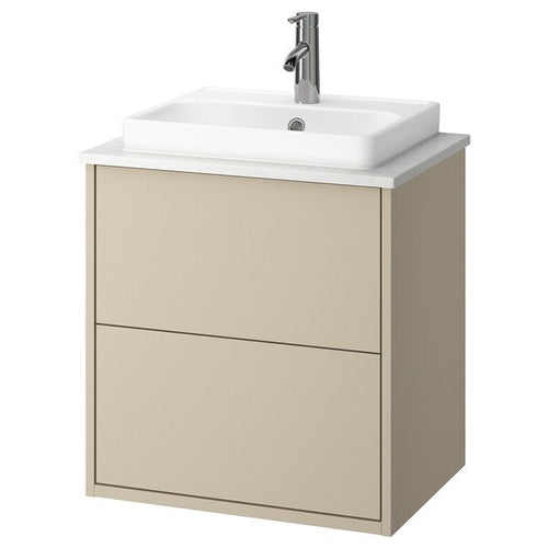 HAVBÄCK / ORRSJÖN - Washbasin/drawer/misc cabinet, beige/white marble effect,62x49x71 cm