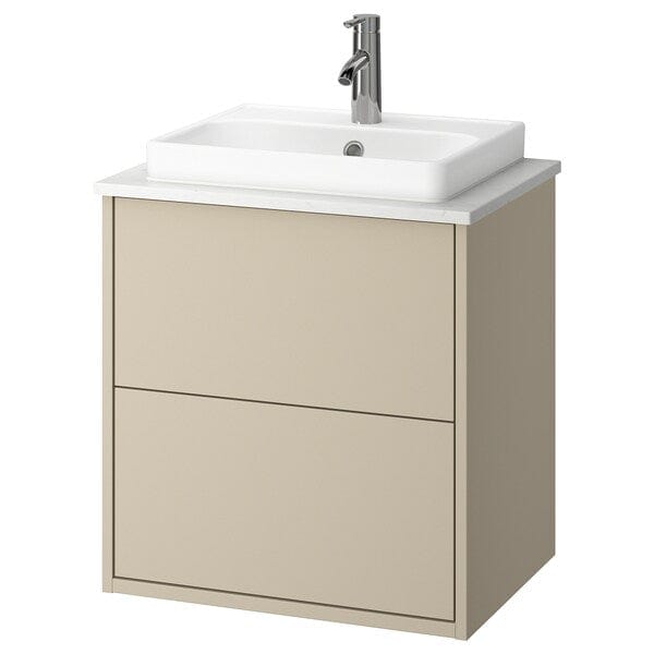 HAVBÄCK / ORRSJÖN - Washbasin/drawer/misc cabinet, beige/white marble effect,62x49x71 cm