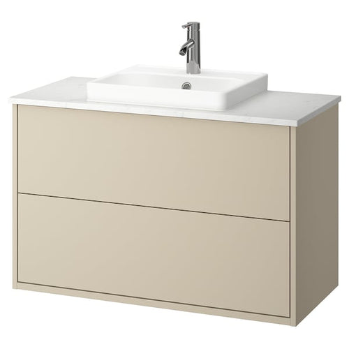 HAVBÄCK / ORRSJÖN - Washbasin/drawer unit/misc, beige/white marble effect,102x49x71 cm