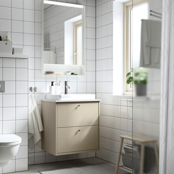 HAVBÄCK / ORRSJÖN - Washbasin/drawer/misc cabinet, beige/white marble effect,62x49x71 cm - best price from Maltashopper.com 59521729