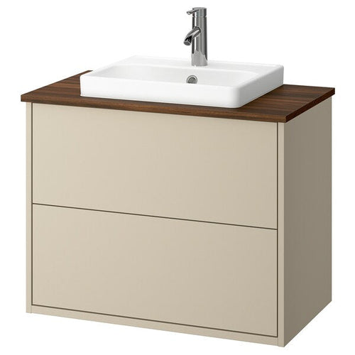 HAVBÄCK / ORRSJÖN - Washbasin/drawer/misc cabinet, beige/brown walnut effect,82x49x71 cm