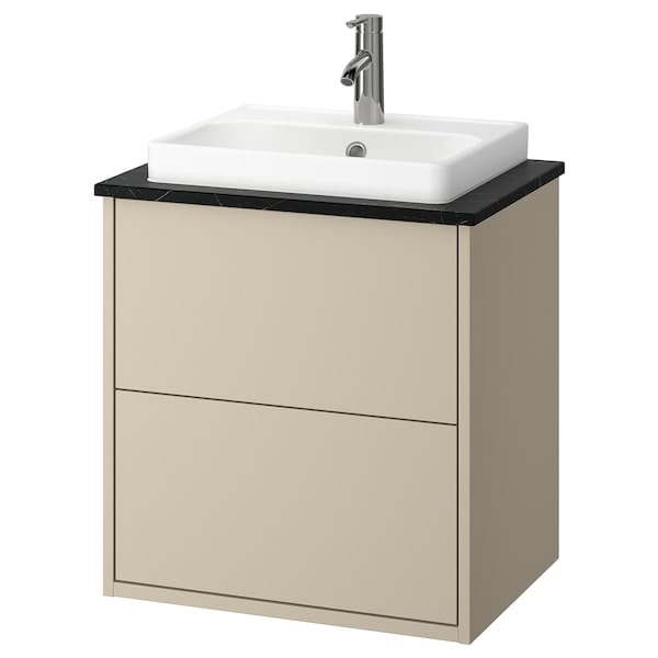 Ikea HAVBÄCK / ORRSJÖN - Washbasin/drawer/misc cabinet, beige/black marble effect,62x49x71 cm