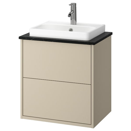 HAVBÄCK / ORRSJÖN - Washbasin/drawer/misc cabinet, beige/black marble effect,62x49x71 cm