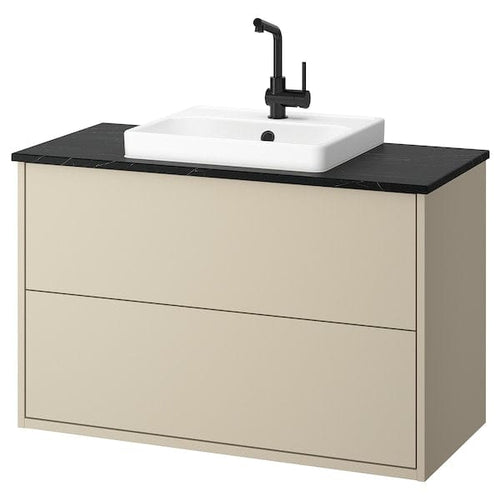 HAVBÄCK / ORRSJÖN - Washbasin/drawer unit/misc, beige/black marble effect,102x49x71 cm