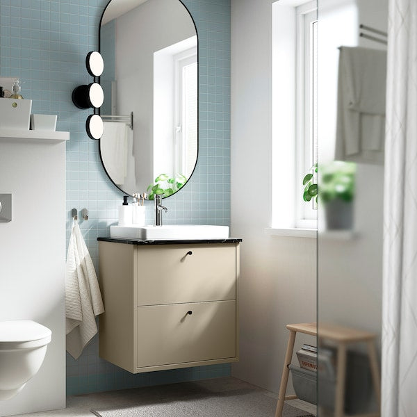 HAVBÄCK / ORRSJÖN - Washbasin/drawer/misc cabinet, beige/black marble effect,62x49x71 cm - best price from Maltashopper.com 79521728