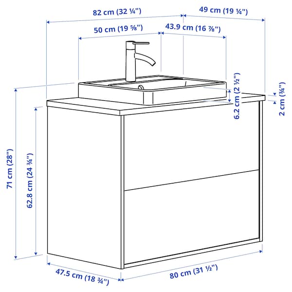 Ikea HAVBÄCK / ORRSJÖN - Washbasin/drawer/misc cabinet, beige/black marble effect,82x49x71 cm