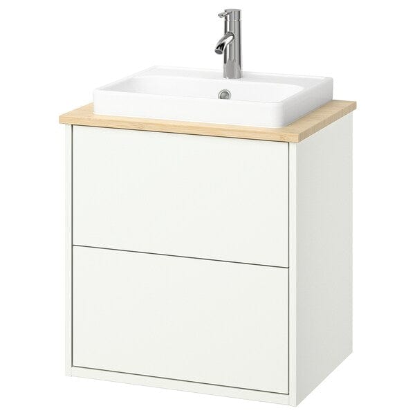 HAVBÄCK / ORRSJÖN - Washbasin/drawer/misc cabinet, white/light bamboo,62x49x71 cm