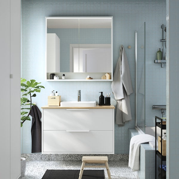 HAVBÄCK / ORRSJÖN - Mobile lavabo/cassetti/lavabo/misc, bianco/bambù  chiaro,102x49x71 cm