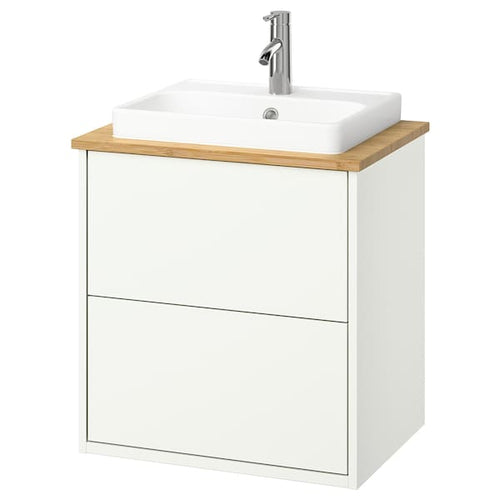 HAVBÄCK / ORRSJÖN - Washbasin/drawer/misc cabinet, white/bamboo,62x49x71 cm