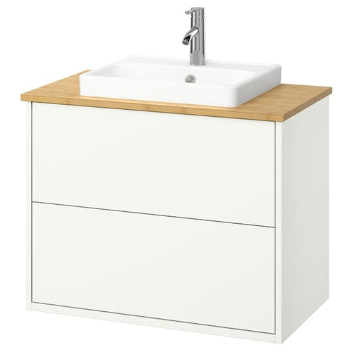 HAVBÄCK / ORRSJÖN - Washbasin/drawer/misc cabinet, white/bamboo,82x49x71 cm