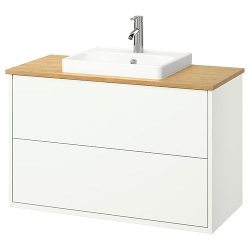 HAVBÄCK / ORRSJÖN - Washbasin/drawer/misc cabinet, white/bamboo,102x49x71 cm