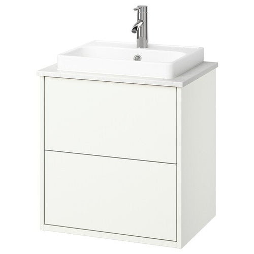 HAVBÄCK / ORRSJÖN - Washbasin/drawer/misc cabinet, white/white marble effect,62x49x71 cm