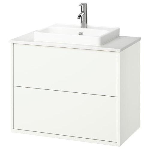 HAVBÄCK / ORRSJÖN - Washbasin/drawer/misc cabinet, white/white marble effect,82x49x71 cm
