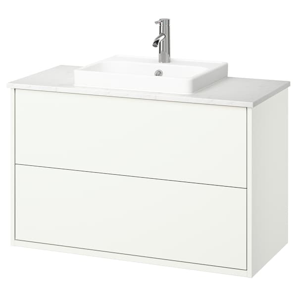 HAVBÄCK / ORRSJÖN - Washbasin/drawer/misc cabinet, white/white marble effect,102x49x71 cm - best price from Maltashopper.com 99521534