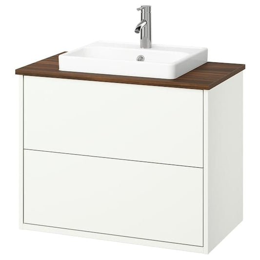 Ikea HAVBÄCK / ORRSJÖN - Washbasin/drawer/misc cabinet, white/brown walnut effect,82x49x71 cm