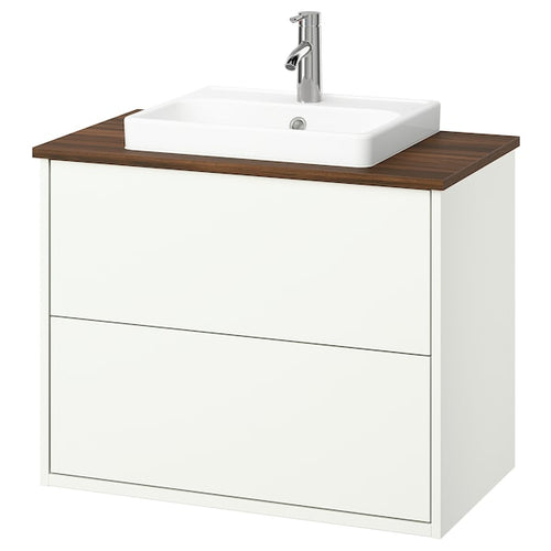 HAVBÄCK / ORRSJÖN - Washbasin/drawer/misc cabinet, white/brown walnut effect,82x49x71 cm