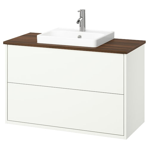 HAVBÄCK / ORRSJÖN - Washbasin/drawer/misc cabinet, white/brown walnut effect,102x49x71 cm