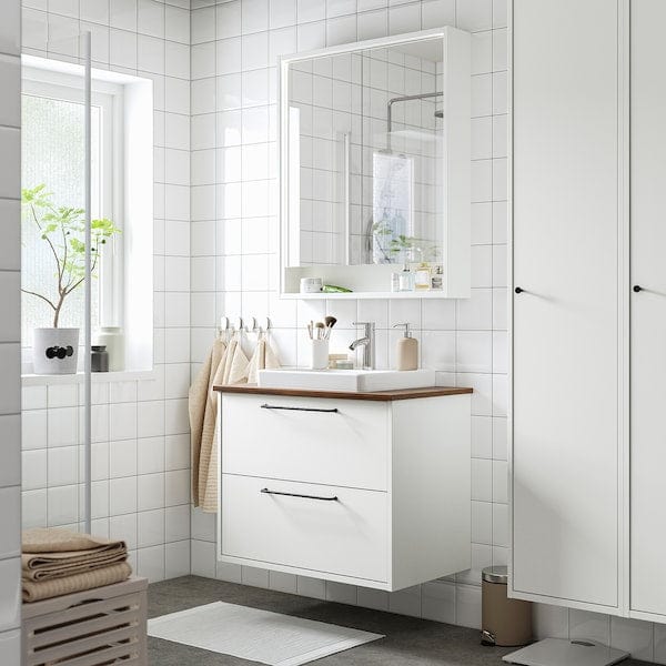 Ikea HAVBÄCK / ORRSJÖN - Washbasin/drawer/misc cabinet, white/brown walnut effect,82x49x71 cm