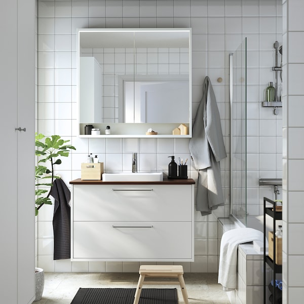 HAVBÄCK / ORRSJÖN - Washbasin/drawer/misc cabinet, white/brown walnut effect,102x49x71 cm - best price from Maltashopper.com 49521541