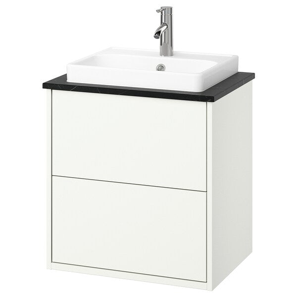 HAVBÄCK / ORRSJÖN - Washbasin/drawer/misc cabinet, white/black marble effect,62x49x71 cm - best price from Maltashopper.com 79521337