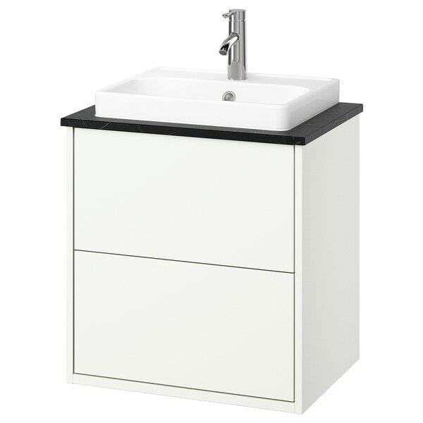 Ikea HAVBÄCK / ORRSJÖN - Washbasin/drawer/misc cabinet, white/black marble effect,62x49x71 cm