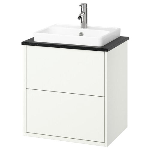 HAVBÄCK / ORRSJÖN - Washbasin/drawer/misc cabinet, white/black marble effect,62x49x71 cm