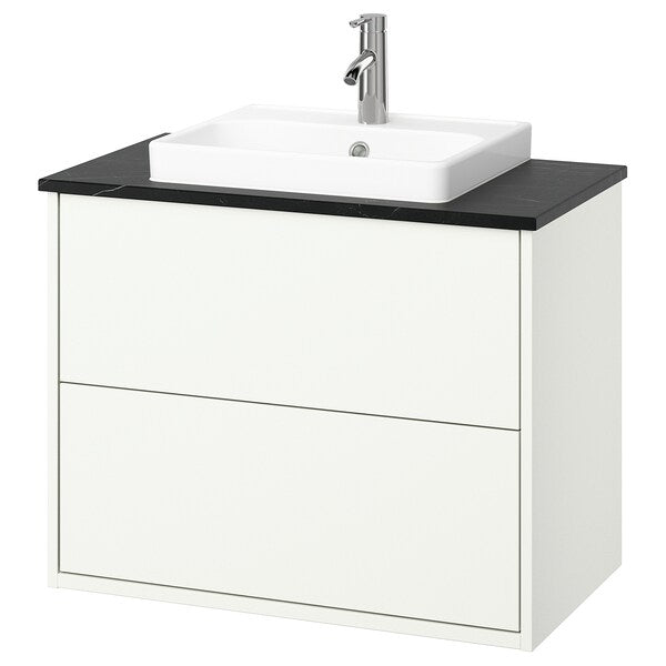 HAVBÄCK / ORRSJÖN - Washbasin/drawer/misc cabinet, white/black marble effect,82x49x71 cm - best price from Maltashopper.com 79521375