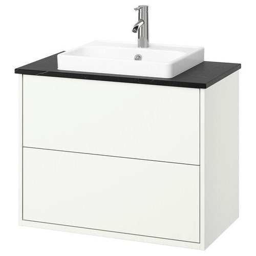 HAVBÄCK / ORRSJÖN - Washbasin/drawer/misc cabinet, white/black marble effect,82x49x71 cm