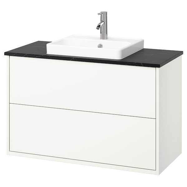 HAVBÄCK / ORRSJÖN - Washbasin/drawer/misc cabinet, white/black marble effect,102x49x71 cm - best price from Maltashopper.com 49514102