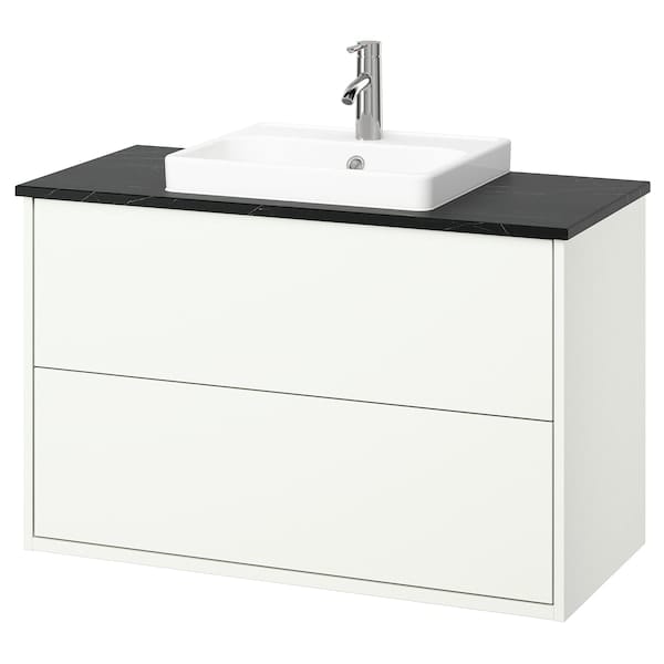 Ikea HAVBÄCK / ORRSJÖN - Washbasin/drawer/misc cabinet, white/black marble effect,102x49x71 cm