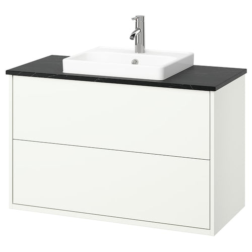 HAVBÄCK / ORRSJÖN - Washbasin/drawer/misc cabinet, white/black marble effect,102x49x71 cm
