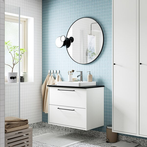 HAVBÄCK / ORRSJÖN - Washbasin/drawer/misc cabinet, white/black marble effect,82x49x71 cm - best price from Maltashopper.com 79521375