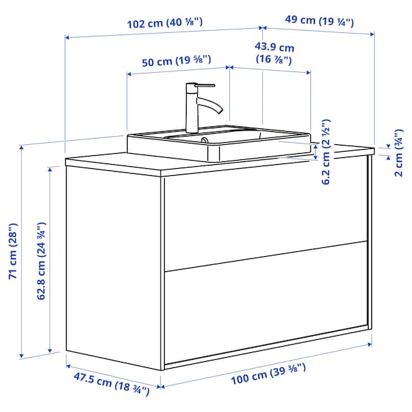 Ikea HAVBÄCK / ORRSJÖN - Washbasin/drawer/misc cabinet, white/black marble effect,102x49x71 cm