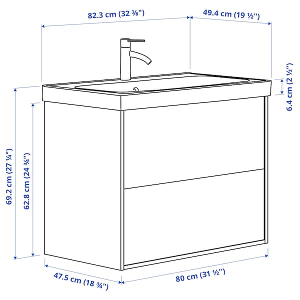 Ikea HAVBÄCK / ORRSJÖN - Washbasin/drawer/misc cabinet, white,82x49x69 cm