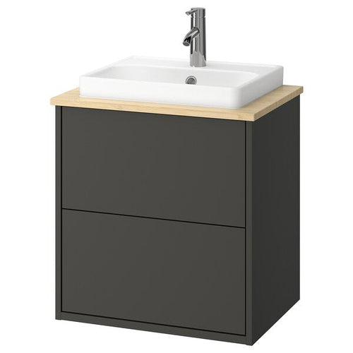 HAVBÄCK / ORRSJÖN - Washbasin/drawer/misc cabinet, dark grey/light bamboo,62x49x71 cm