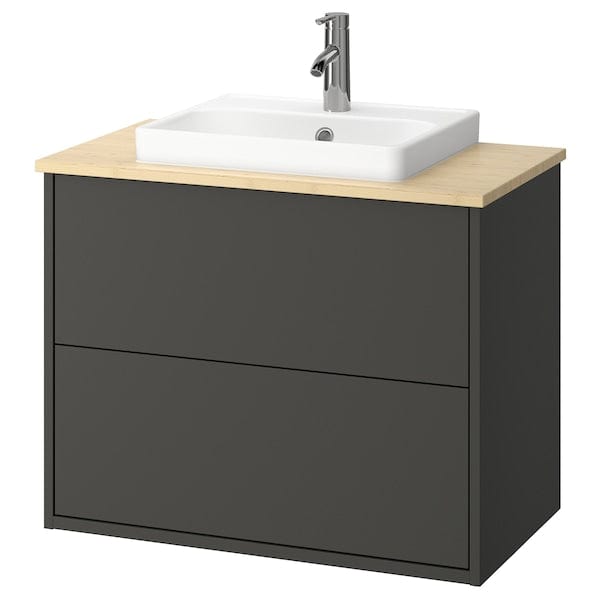 Ikea HAVBÄCK / ORRSJÖN - Washbasin/drawer/misc cabinet, dark grey/light bamboo,82x49x71 cm